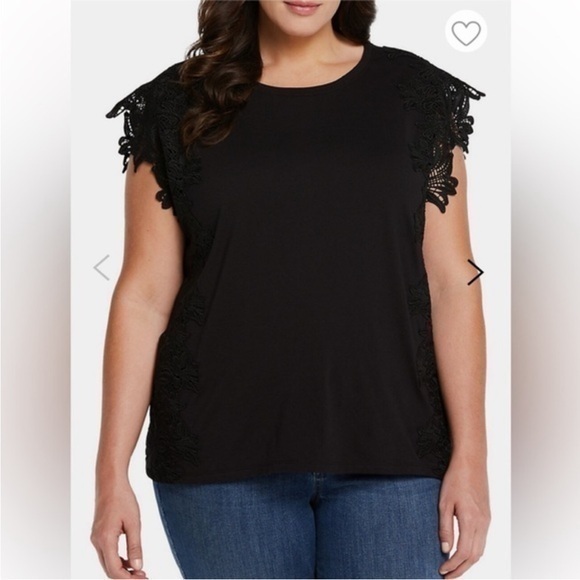 Ella Tops - Ella Black Side Lace Crewneck Top